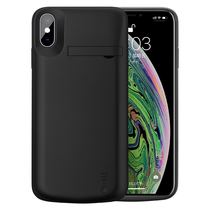 Капак, съвместим с iPhone XS Max с 6000mAh батерия, Enhanced Grip, N780, пластмаса, катранено черен