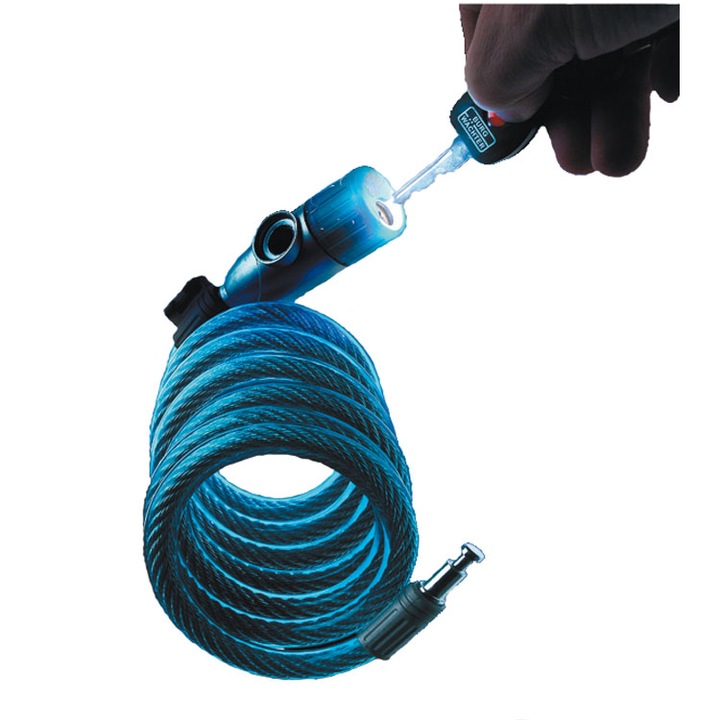 Burg Wachter 340 180 L kerékpár kábel, 2 kulcs beépített lámpával, fekete