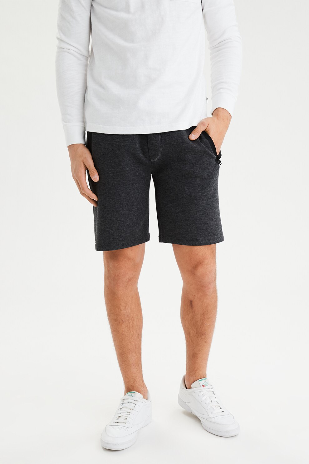 American Eagle, Pantaloni scurti cu talie ajustabila, Gri inchis melange