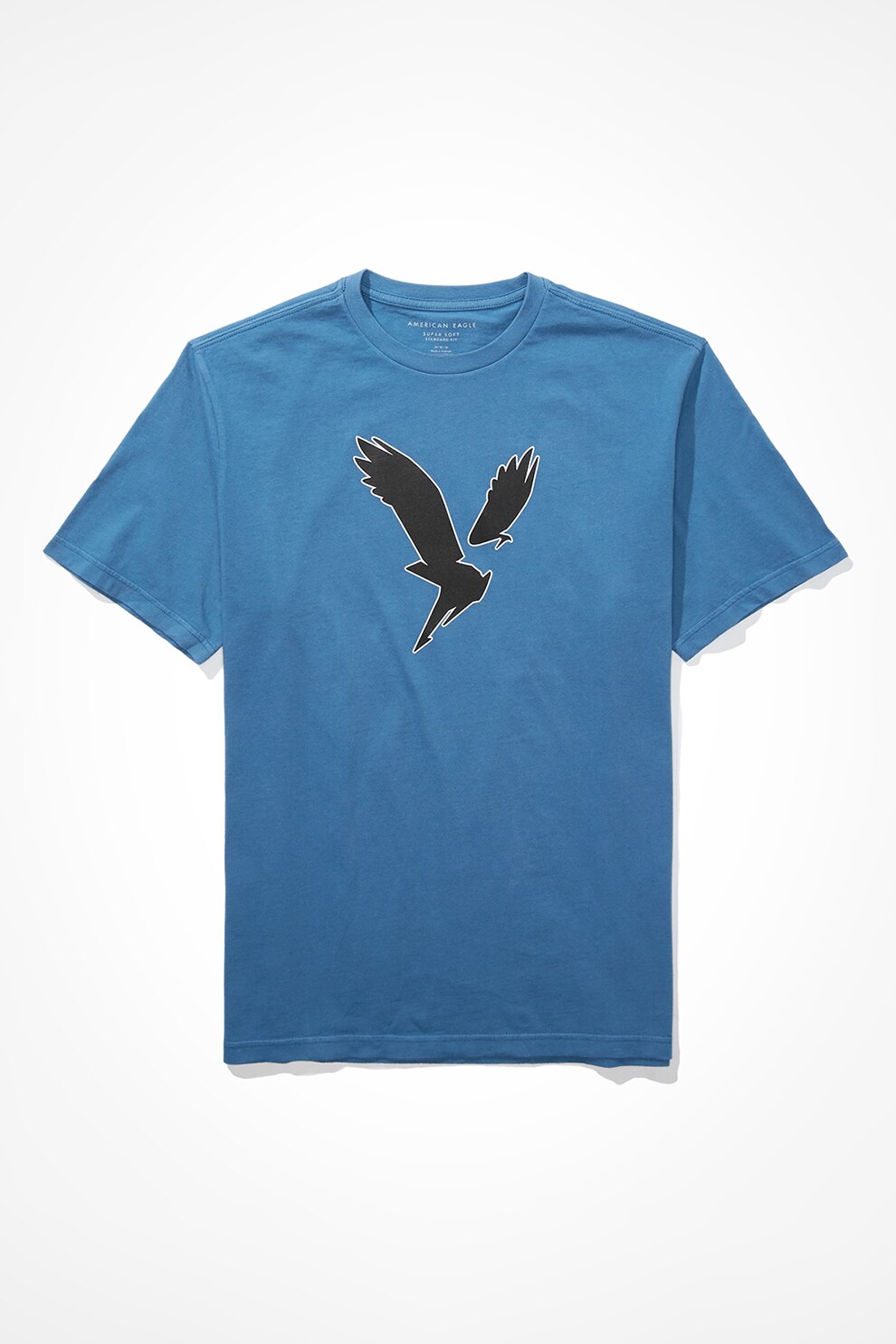 American Eagle, Tricou cu decolteu la baza gatului si imprimeu logo, Albastru/Negru