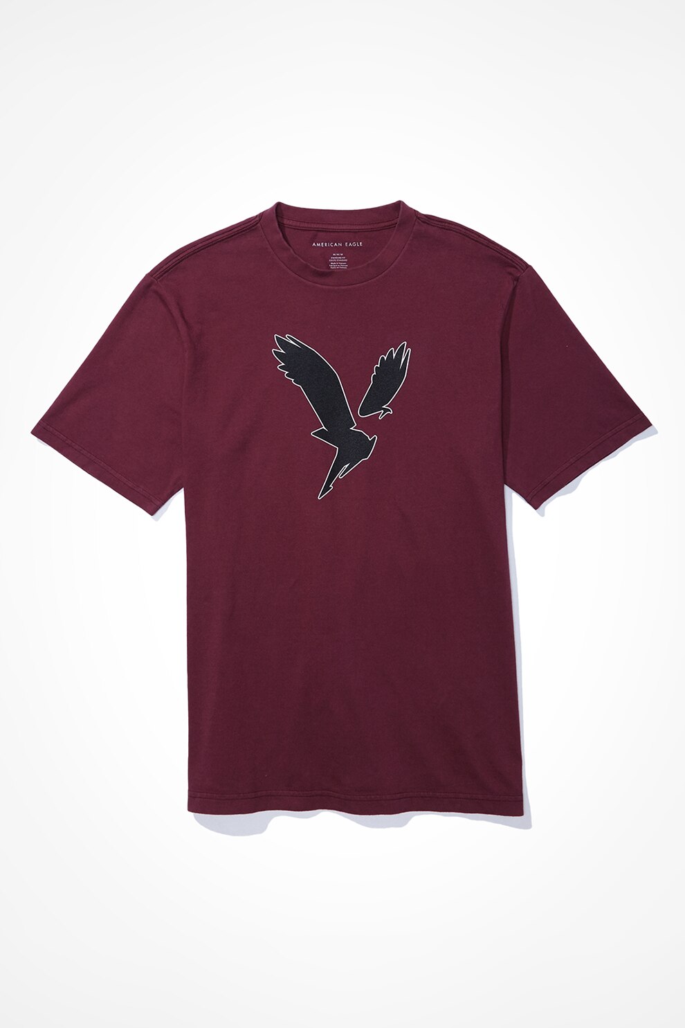 American Eagle, Tricou cu decolteu la baza gatului si imprimeu logo, Rosu Bordeaux