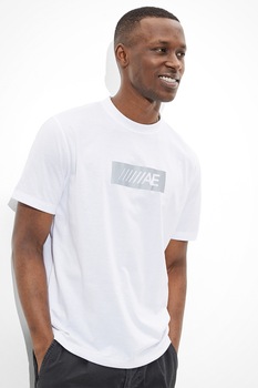 American Eagle, Tricou cu decolteu la baza gatului si banda reflectorizanta cu logo, Alb American Eagle, Tricou cu decolteu la baza gatului si banda reflectorizanta cu logo, Alb