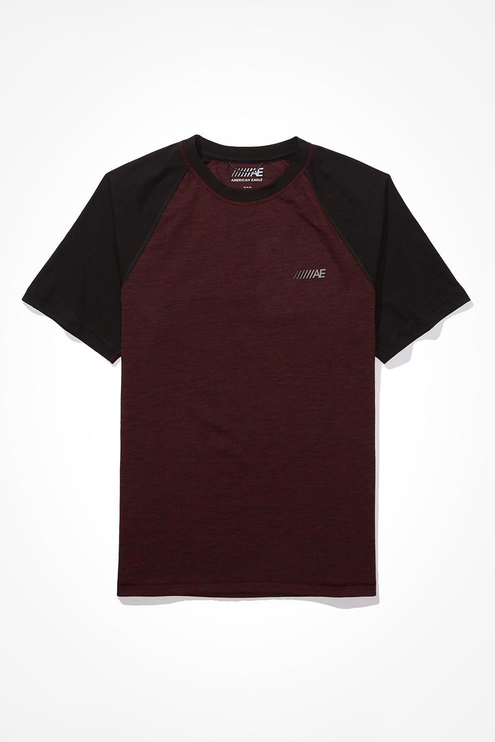 American Eagle, Tricou cu decolteu la baza gatului si maneci raglan, Rosu Bordeaux