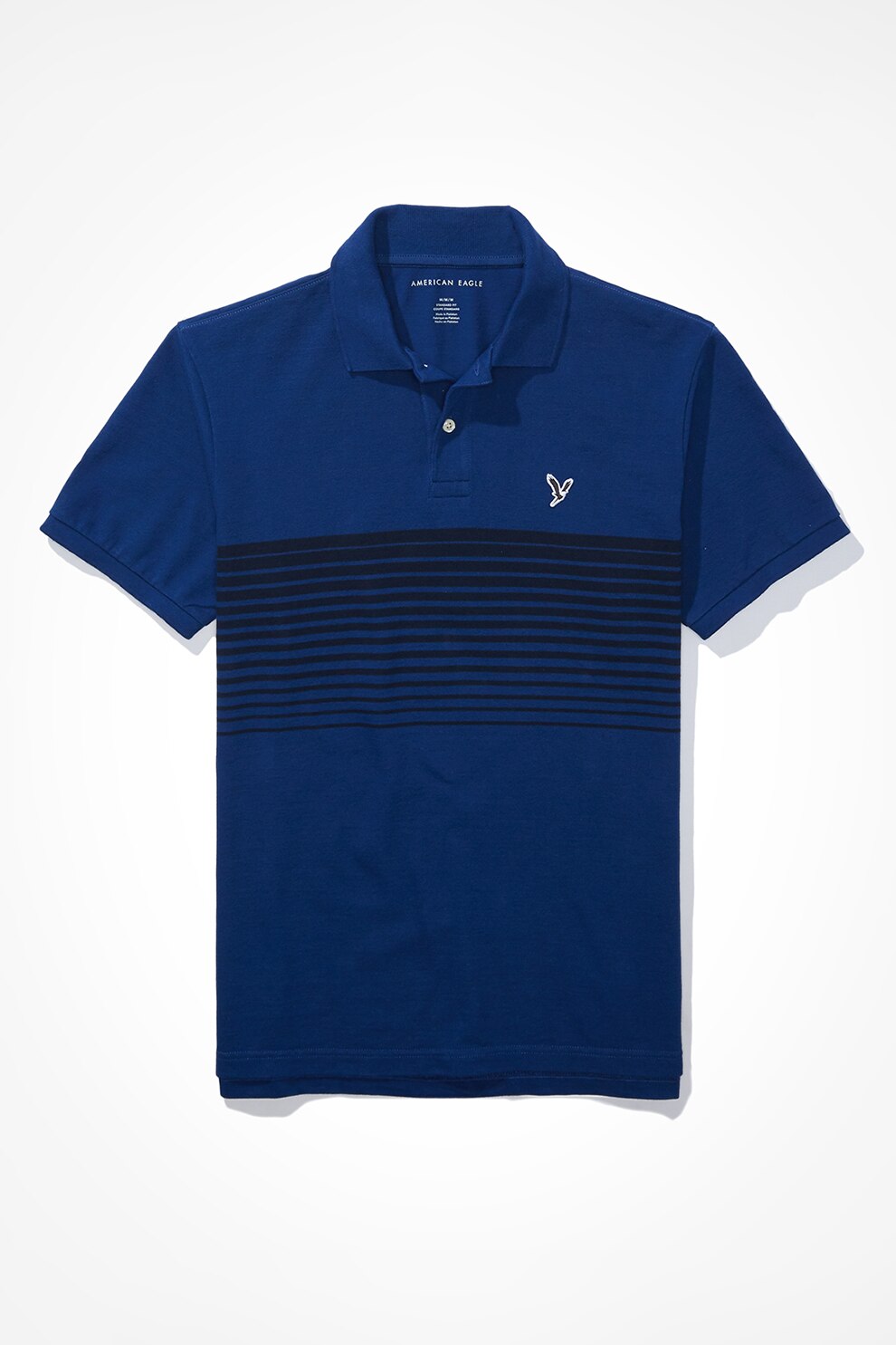 American Eagle, Tricou polo regular fit cu model in dungi, Albastru inchis