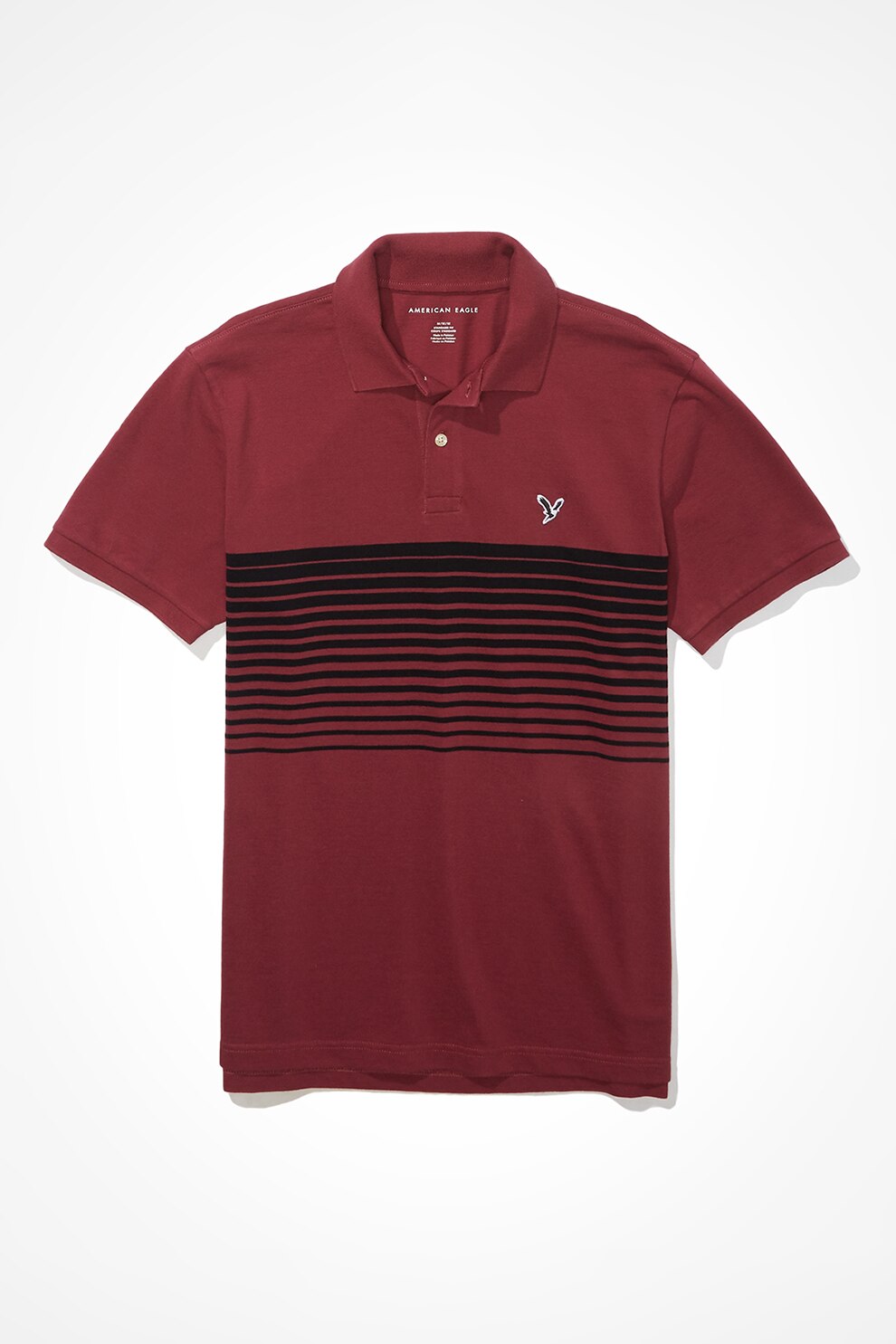 American Eagle, Tricou polo regular fit cu model in dungi, Rosu Bordeaux
