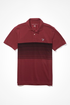 American Eagle, Tricou polo regular fit cu model in dungi, Rosu Bordeaux American Eagle, Tricou polo regular fit cu model in dungi, Rosu Bordeaux