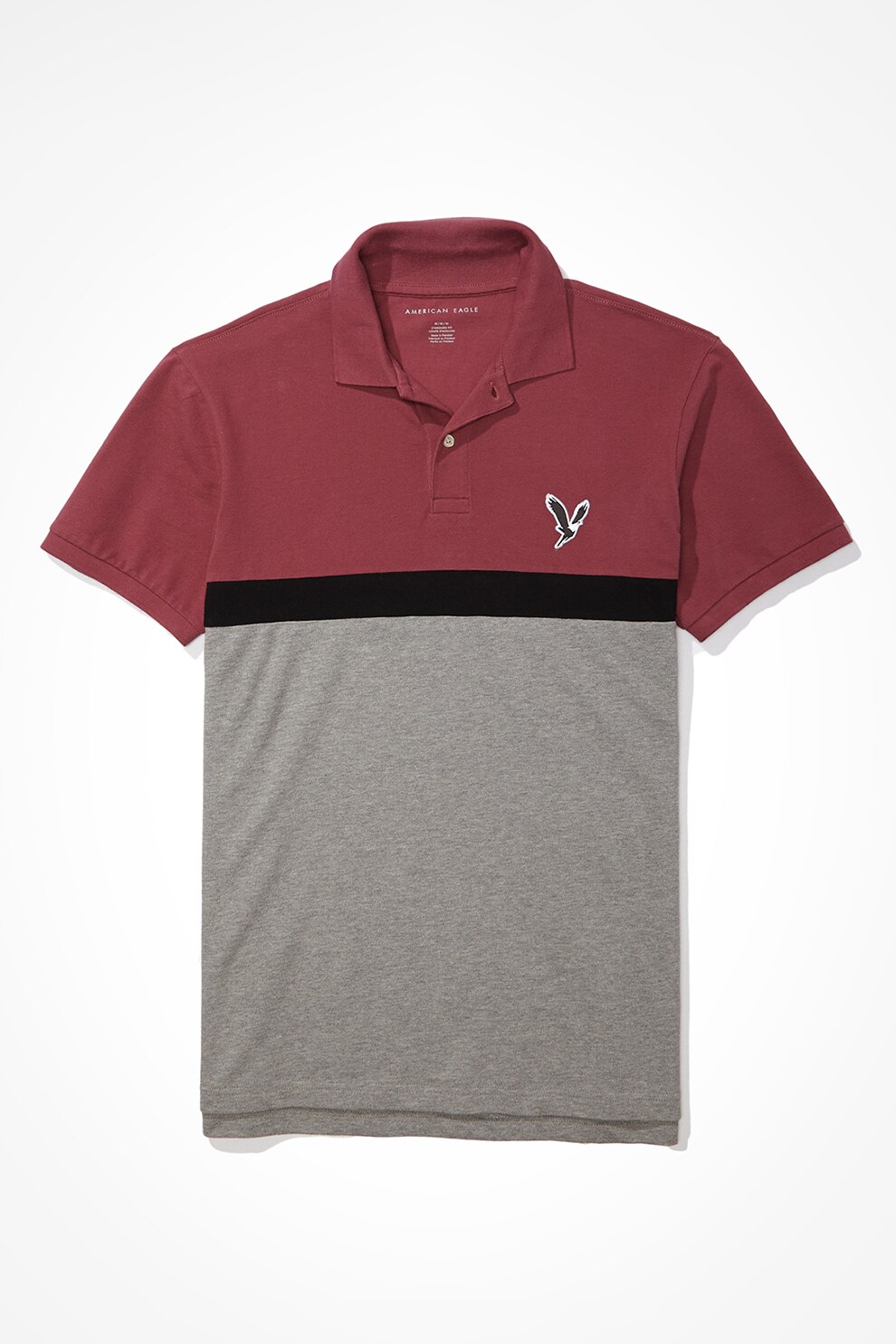 American Eagle, Tricou polo regular fit cu model colorblock, Roz/Gri melange