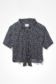 American Eagle, Camasa lejera cu imprimeu si cordon in talie, Bleumarin American Eagle, Camasa lejera cu imprimeu si cordon in talie, Bleumarin