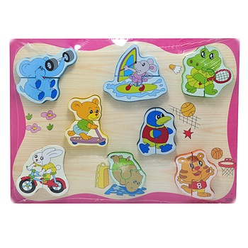 Puzzle lemn diferite forme, 8 piese-animale salbatice sportive Puzzle lemn diferite forme, 8 piese-animale salbatice sportive