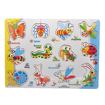 Puzzle lemn diferite forme, 12 piese-insecte Puzzle lemn diferite forme, 12 piese-insecte