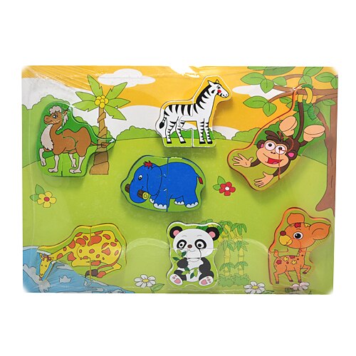 Puzzle lemn diferite forme, 7 piese-animale salbatice