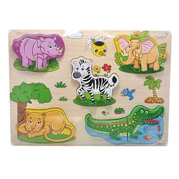 Puzzle lemn diferite forme, 5 piese-animale salbatice Puzzle lemn diferite forme, 5 piese-animale salbatice