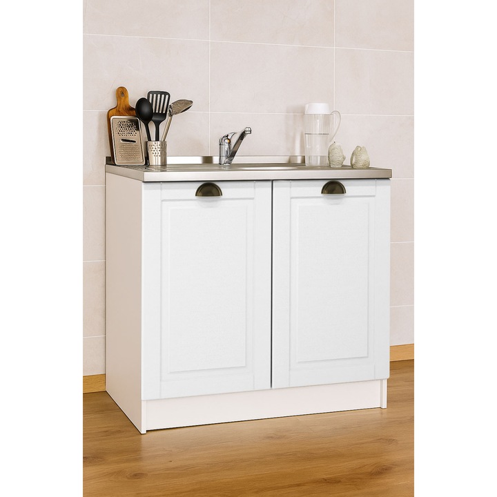 Masca pentru chiuveta cu 2 usi MDF, 80x50cm, Badenmob, Alb