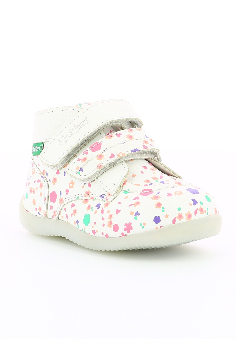 Kickers kids, Ghete de piele cu velcro, Alb/Verde/Roz, 24 EU