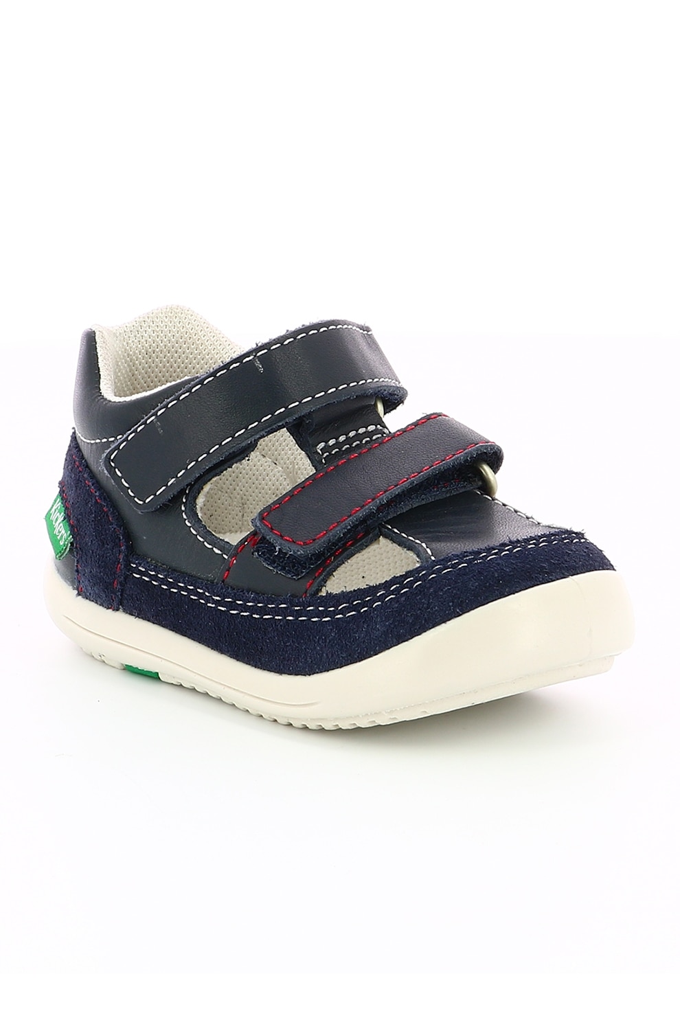 Kickers kids, Pantofi de piele si piele intoarsa cu velcro, Negru/Bleumarin, 21 EU