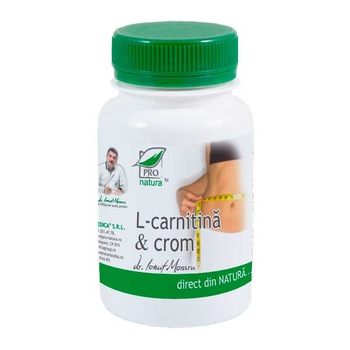 Supliment alimentar L Carnitina & Crom, Pro Natura, 60 Capsule Supliment alimentar L Carnitina & Crom, Pro Natura, 60 Capsule