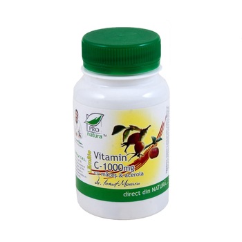 Supliment alimentar Vitamina C - 1000 Lamaie Cu Maces & Acerola, Pro Natura, 60 Comprimate Supliment alimentar Vitamina C - 1000 Lamaie Cu Maces & Acerola, Pro Natura, 60 Comprimate