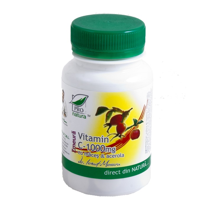 Supliment alimentar Vitamina C - 1000 Zmeura Cu Maces & Acerola, Pro Natura, 60 Comprimate