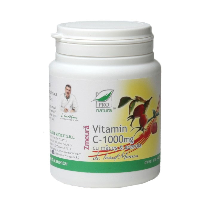 Supliment alimentar Vitamina C - 1000 Zmeura Cu Maces & Acerola, Pro Natura, 100 Comprimate