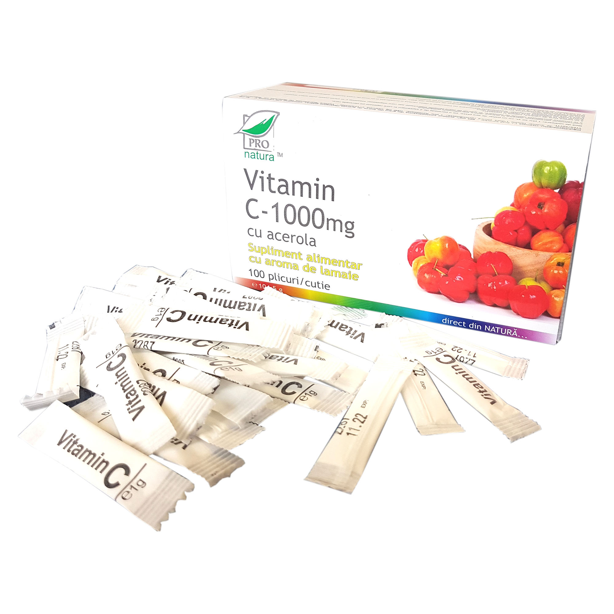 Supliment alimentar Vitamina C 1G Cu Aroma De Lamaie, Pro Natura, 100  Plicuri 