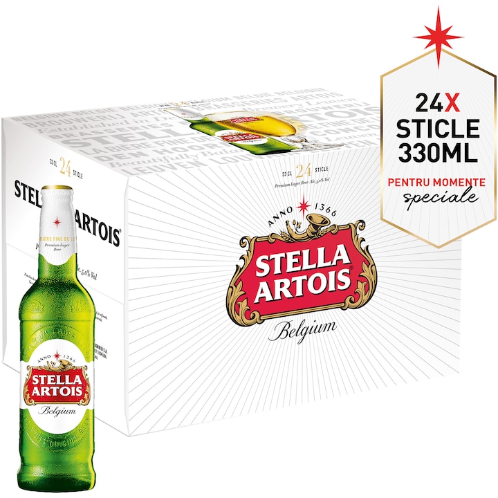 Bere Blonda superioara Stella Artois, Sticla, 24 x 0.33l