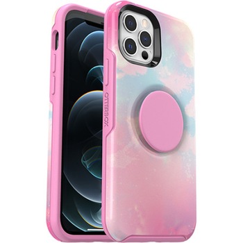 Carcasa Otterbox pentru iPhone 12, cu PopSockets integrat, din policarbonat si cauciuc, roz bleu, rezistanta la socuri si zgaraieturi Carcasa Otterbox pentru iPhone 12, cu PopSockets integrat, din policarbonat si cauciuc, roz bleu, rezistanta la socuri si zgaraieturi