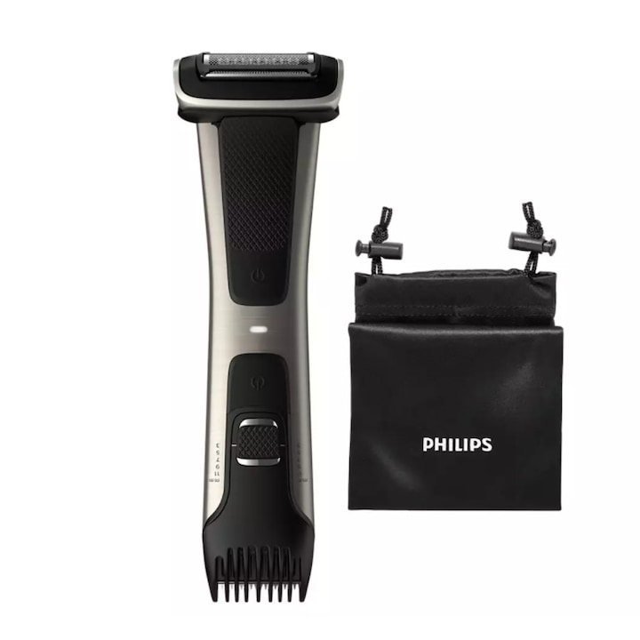 Aparat electric de Tuns si Ras Philips pentru Corp cu Tehnologie 4D, Urmarire Contur, Autonomie 80 min, Incarcare 1h , 3 - 11 mm, Design 2 Capete, Culoare Negru