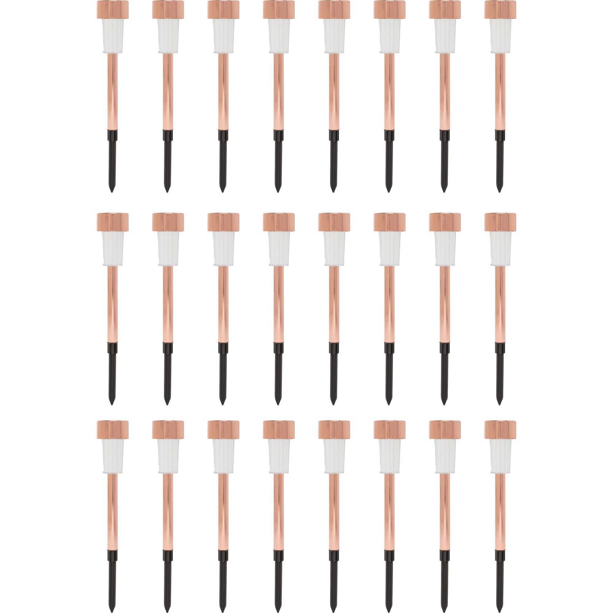 Pachet 24 lampi solare LED de exterior pentru gradina Garden of Eden 11702C-24, acumulator NiMh, 1,2V, 40 mAh, lumina alba rece, 300 x 45 mm, metal, Auriu rosé