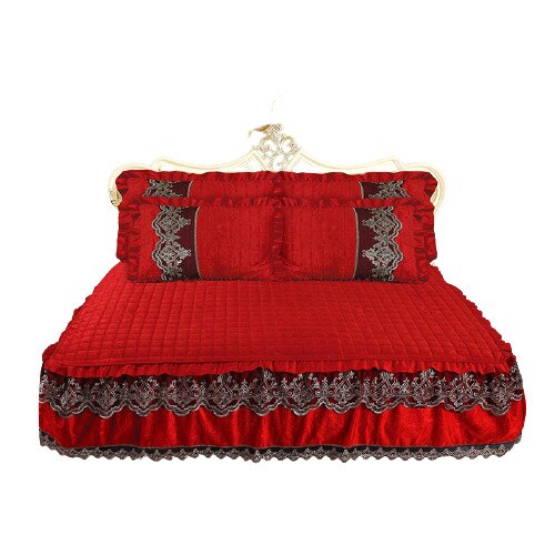 Cuvertura pat, Luxury, 2 persoane, 3 piese, catifea, rosu, 230 x 250 cm