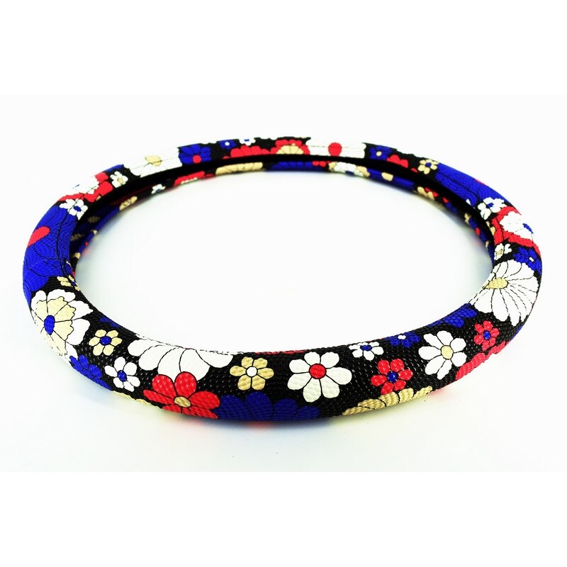 Husa volan ART STYLE neagra cu floricele multicolore ,marime M