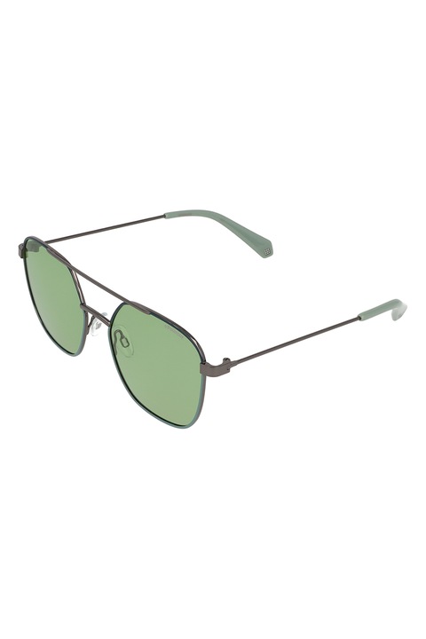 Polaroid, Унисекс слънчеви очила Aviator с поляризация, Сребрист / Тъмнозелен, 56-18-145 Standard