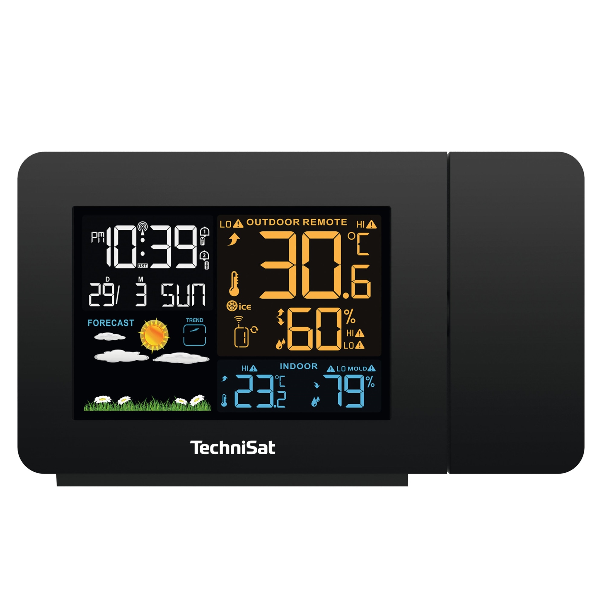 Statie meteo, TechniSat, IMETEO P1, Display LCD, Functie proiector, Afisare tendinte meteo si temperatura