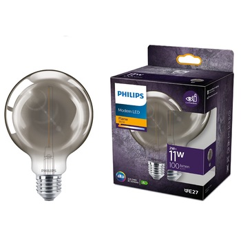 Bec LED vintage (decorativ) Philips Classic, EyeComfort, G93, E27, 2 W (11W), 100 lm, lumina calda flacara (1800K), Smoky, 14.2 cm Bec LED vintage (decorativ) Philips Classic, EyeComfort, G93, E27, 2 W (11W), 100 lm, lumina calda flacara (1800K), Smoky, 14.2 cm
