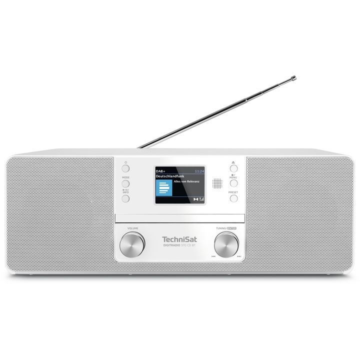 TechniSat Rádiós, DIGITRADIO 370 CD BT, DAB+, FM, CD-meghajtó, USB, távirányító, 10 W, fehér