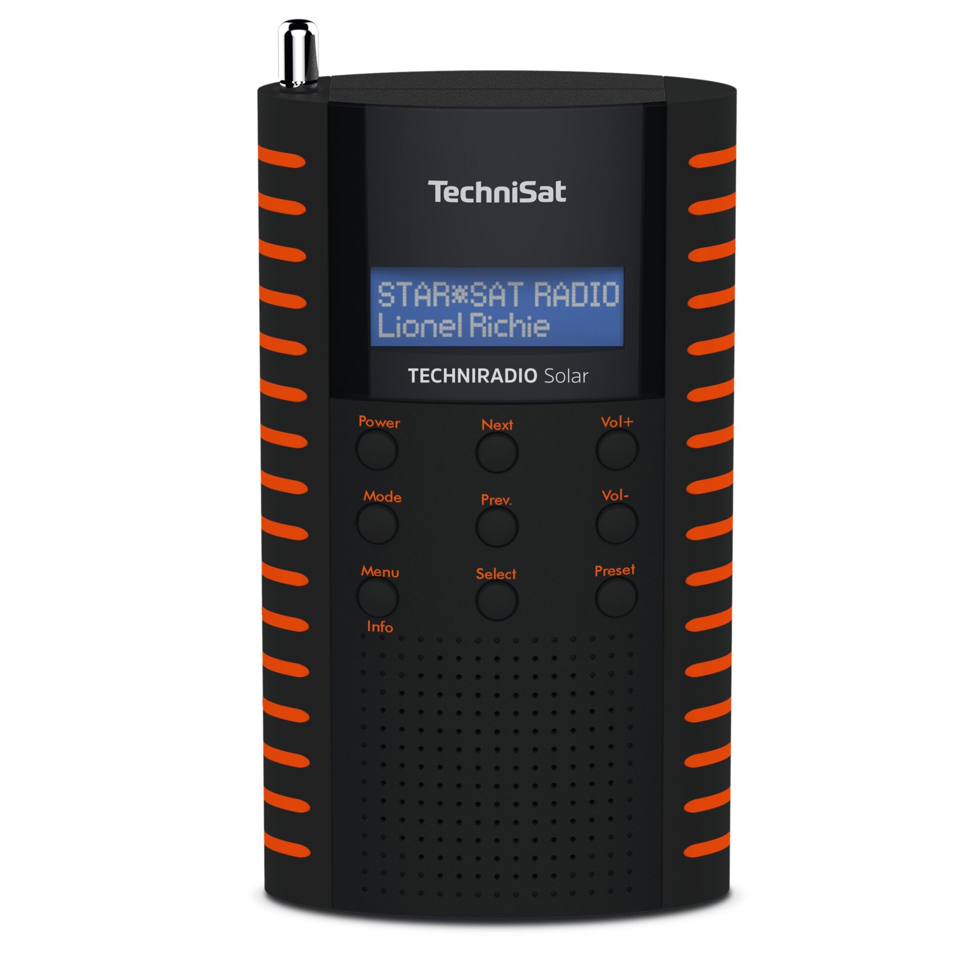 Radio portabil, TechniSat, TECHNIRADIO SOLAR, DAB + si FM, Incarcare solara, USB, 3 W, Negru/Portocaliu