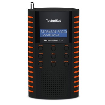 Radio portabil, TechniSat, TECHNIRADIO SOLAR, DAB + si FM, Incarcare solara, USB, 3 W, Negru/Portocaliu Radio portabil, TechniSat, TECHNIRADIO SOLAR, DAB + si FM, Incarcare solara, USB, 3 W, Negru/Portocaliu