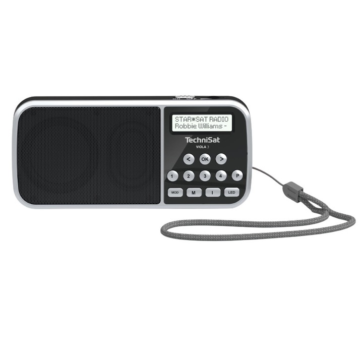 Портативно радио, TechniSat, VIOLA 3, FM и DAB +, USB, AUX, Фенерче, 1 W, Черен/Сив