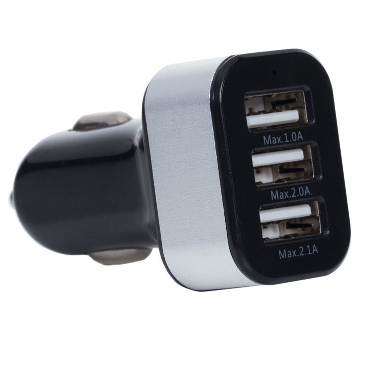 Incarcator pentru masina, TechniSat, CARCHARGER TRIPLE USB CE, 3 x Port USB, 5 V, Negru/Gri