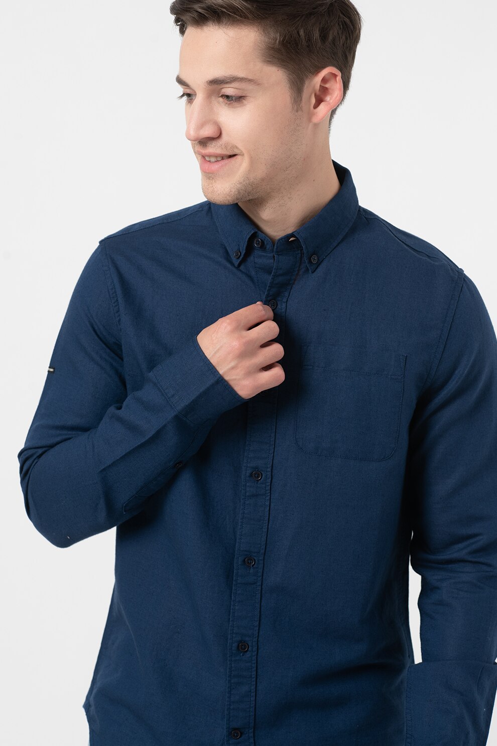 SUPERDRY, Camasa din amestec de in cu buzunar pe piept