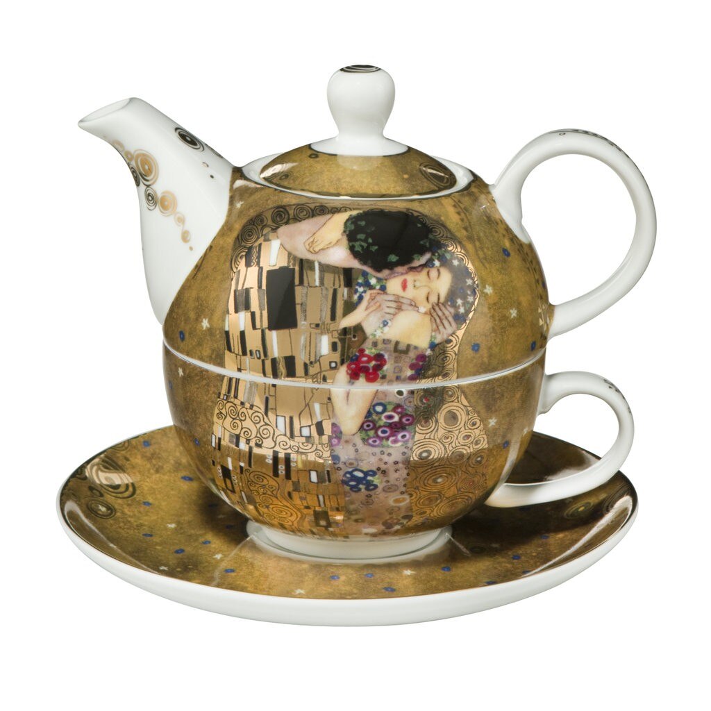 Ceainic cu cana si farfurie din portelan, The Kiss, 0,35 L, Multicolor