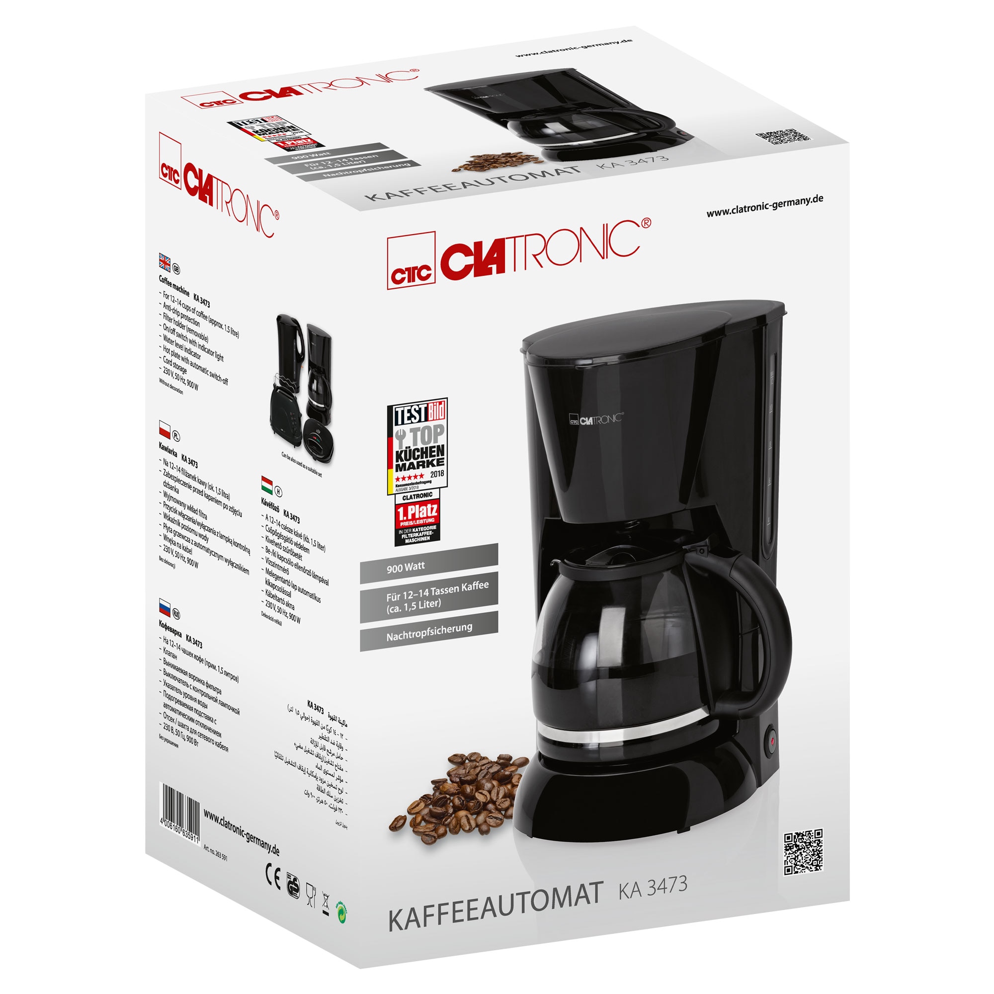 Cafetiera Clatronic KA 3473 Drip 1.5L 14 Cesti Negru