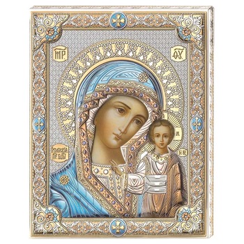 Icoana Maica Domnului de la Kazan, ClassGifts, pe Foita de Argint 925 cu Aur Color 12x15.5cm Icoana Maica Domnului de la Kazan, ClassGifts, pe Foita de Argint 925 cu Aur Color 12x15.5cm