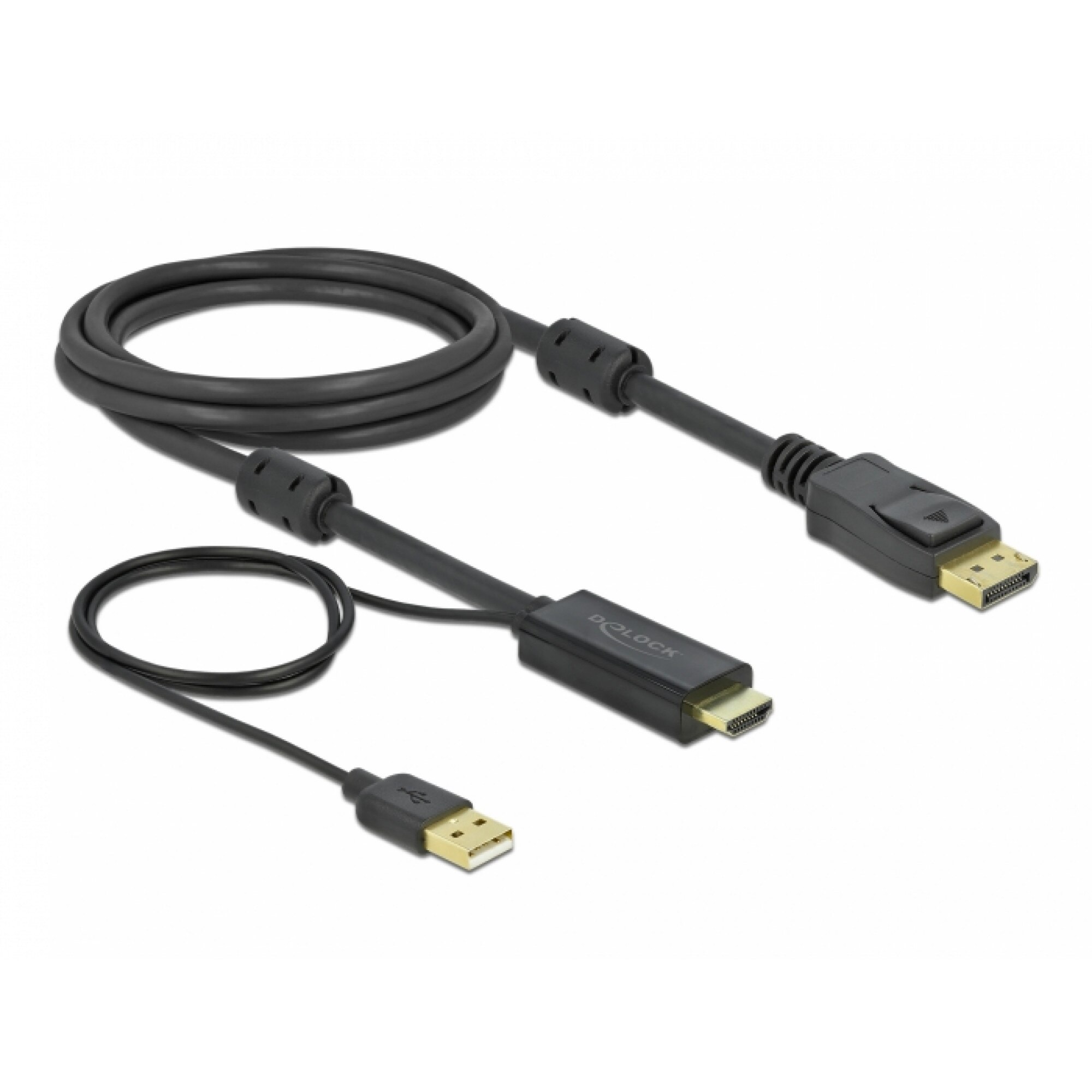 Cablu HDMI la DisplayPort 4K30Hz cu alimentare USB T-T 2m, Delock 85964
