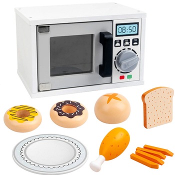 Jucarie Cuptor cu microunde din lemn cu accesorii, + 3 ani Jucarie Cuptor cu microunde din lemn cu accesorii, + 3 ani