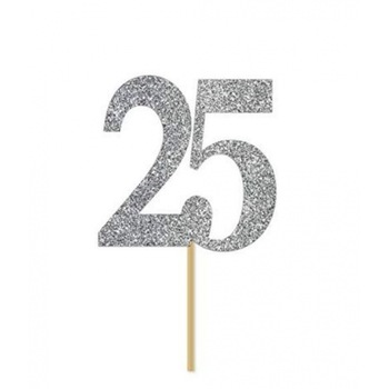 Decoratiune tort 25 argintiu sclipici - 13 x 15 cm, Radar 51032 Decoratiune tort 25 argintiu sclipici - 13 x 15 cm, Radar 51032