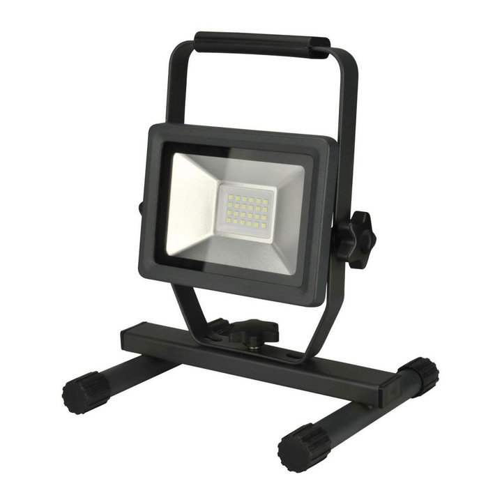 Reflector LED cu maner pentru transport, Unitec, din aluminiu, 220-240 V, IP65, 20 W, 1600 lumeni, cablu 3 m, negru