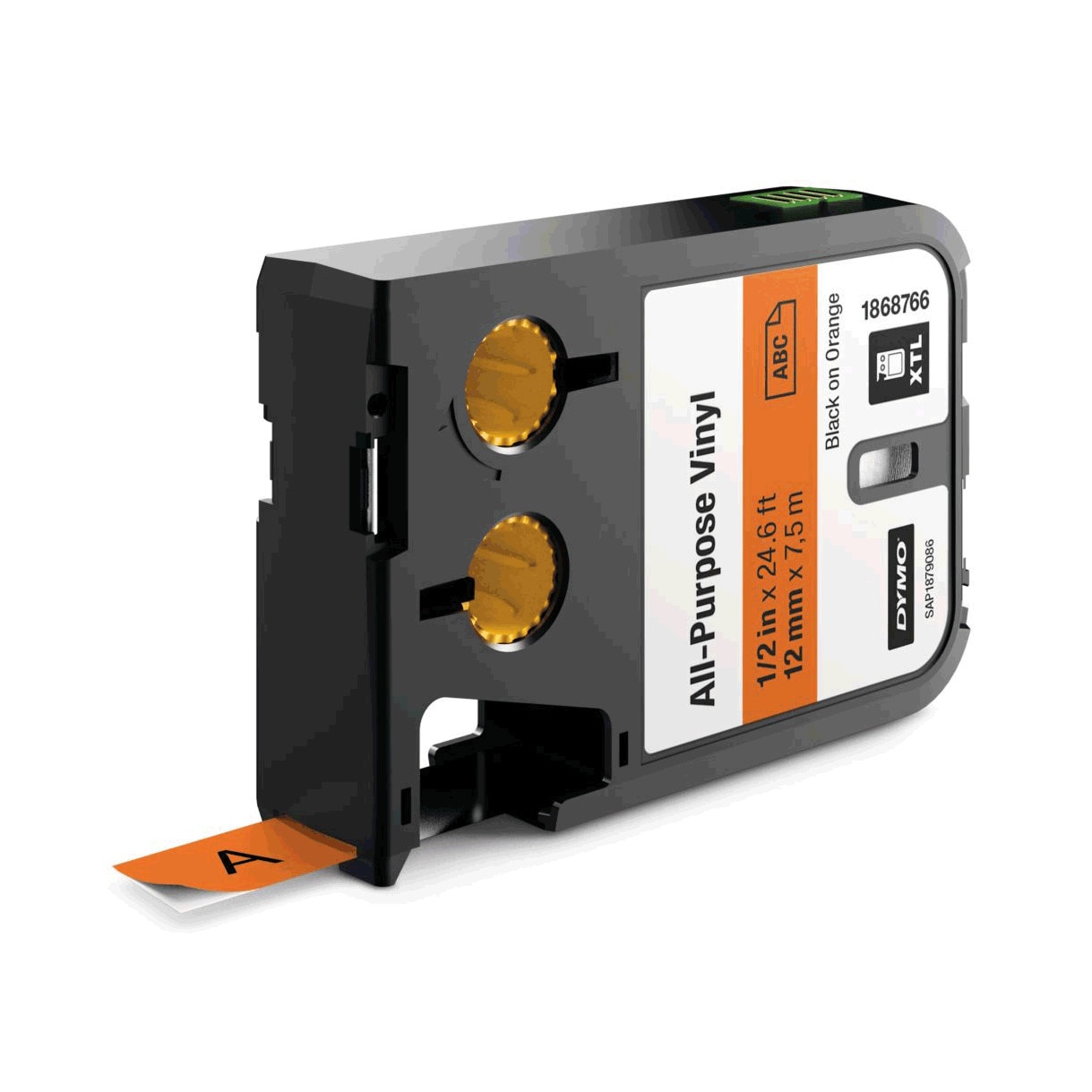Etichete industriale autoadezive, DYMO XTL, vinil, 12mm x 7m, negru/portocaliu, 1868766