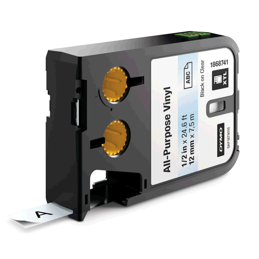 Etichete industriale autoadezive, DYMO XTL, vinil, 12mm x 7m, negru/transparent, 1868741