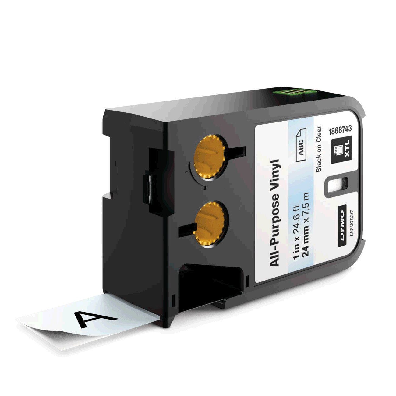 Etichete industriale autoadezive, DYMO XTL, vinil, 24mm x 7m, negru/transparent, 1868743