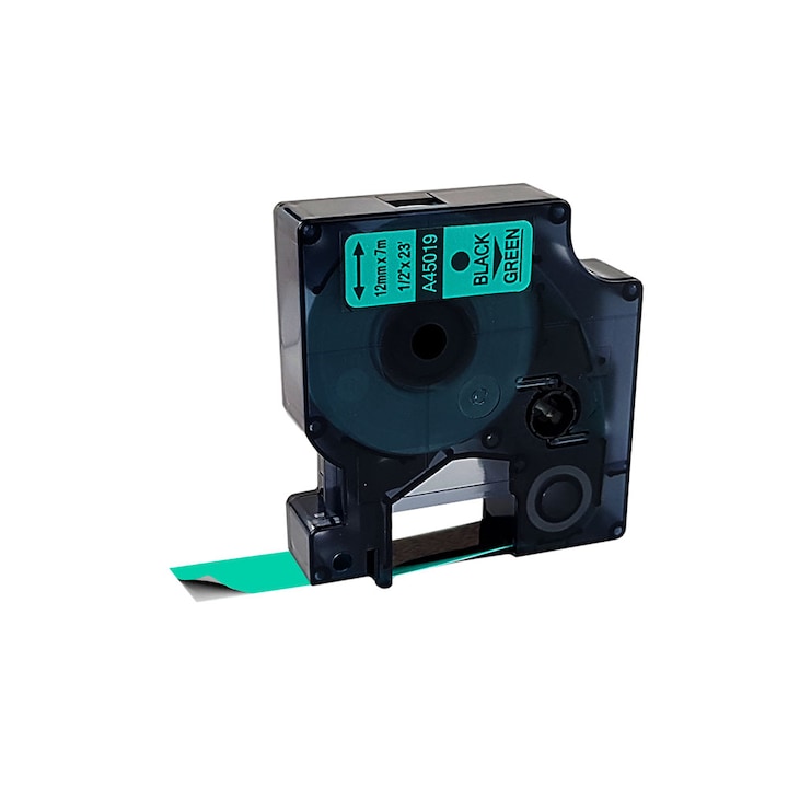 Etichete 12mm x 7m negru/verde compatibile Dymo S0720590 45019, pentru gama Dymo Labelamanger si Aimo D1600